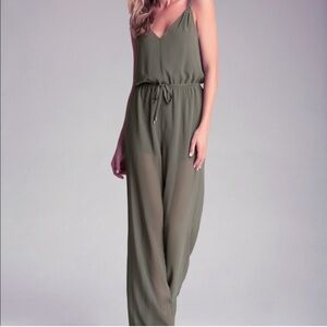 Bebe Solid Sheer Dusty Olive Jumpsuit